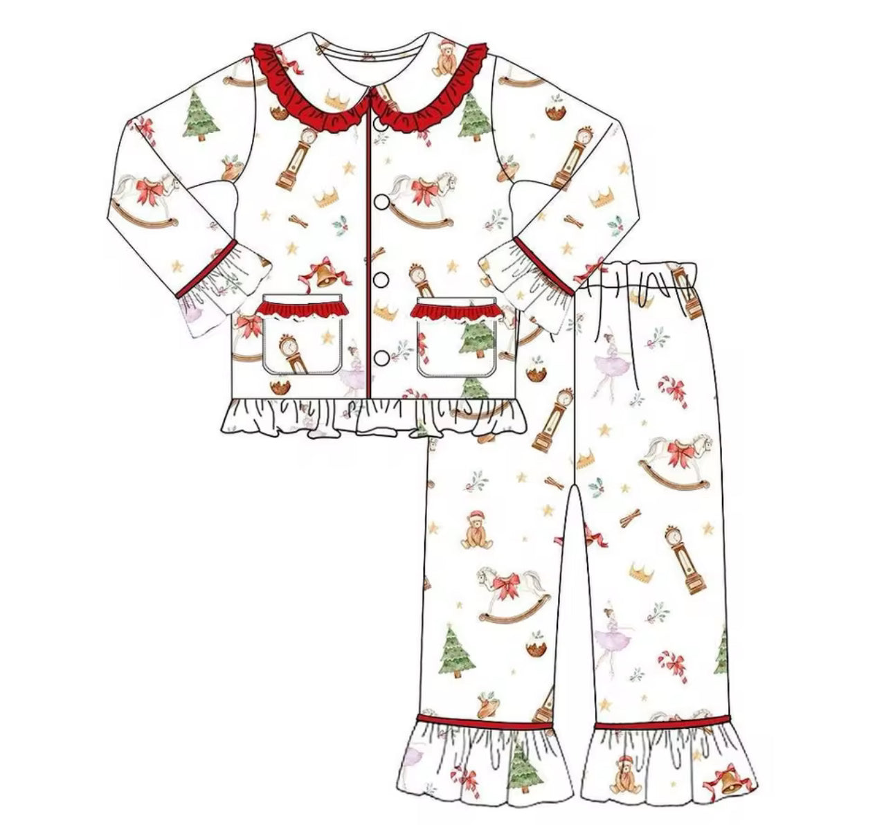 Classic Christmas Frilled Pyjamas