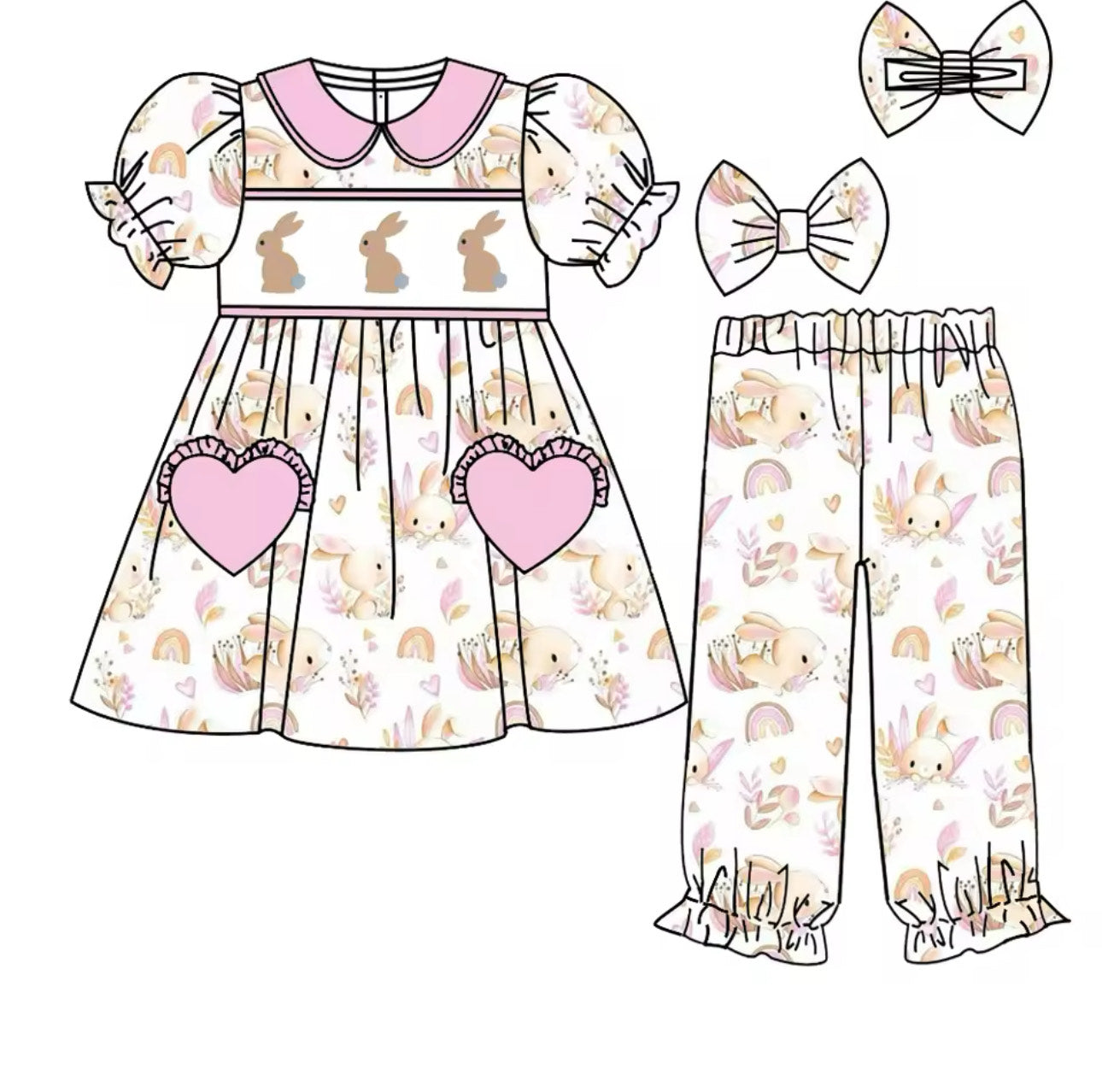 Pink Bunny Smocked Easter Pyjamas