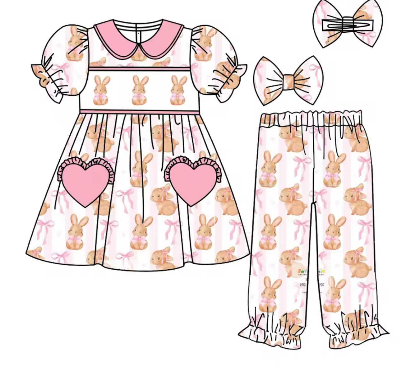 Bunny Bow Smocked Easter Pyjamas