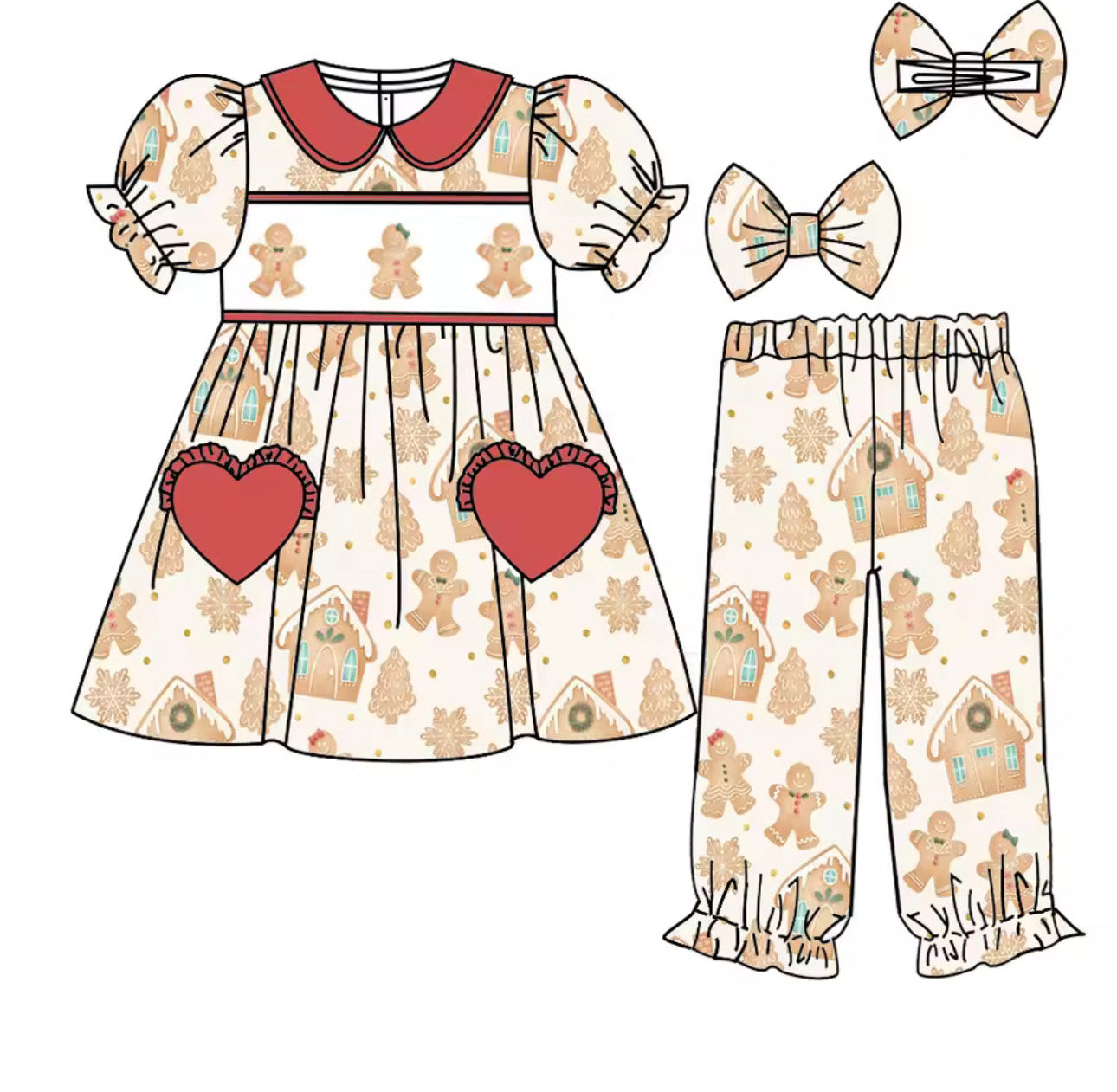 Smocked Beige Gingerbread Pyjamas