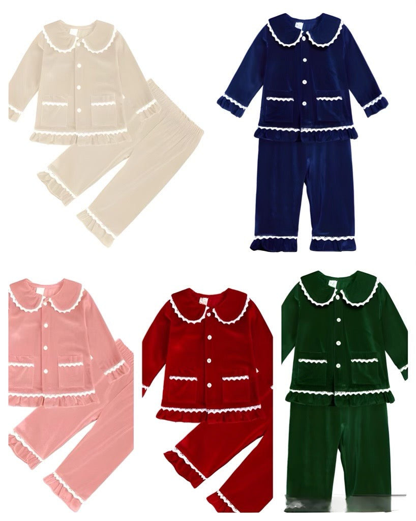 Kids Frilly Cotton Velour Pyjamas- Pre Order
