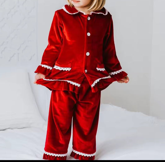 Kids Frilly Cotton Velour Pyjamas- Pre Order