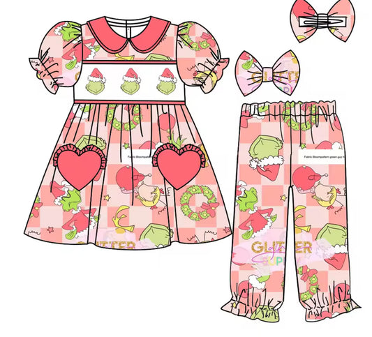 Smocked Pink Grinch Pyjamas