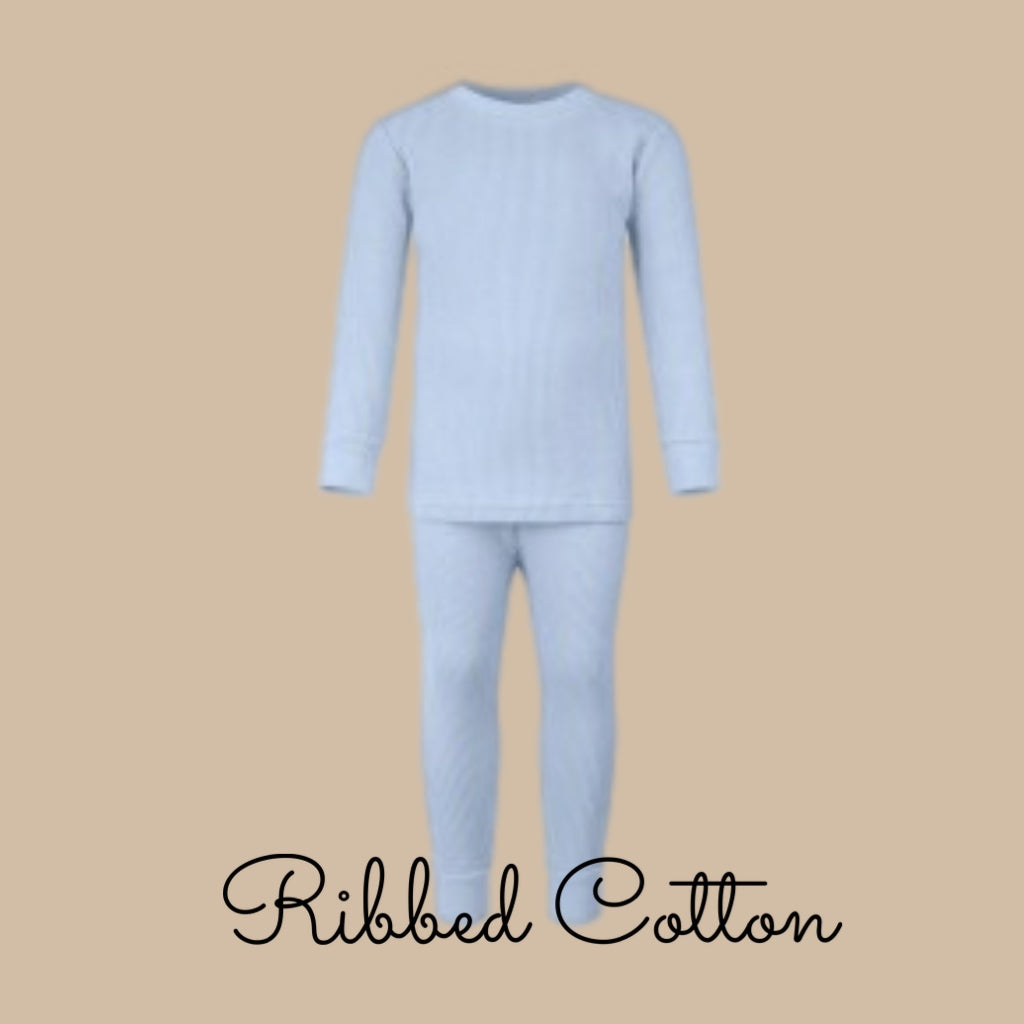 Name or Initial Ribbed Cotton Loungeset - Blue