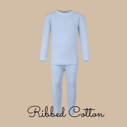 Name or Initial Ribbed Cotton Loungeset - Blue