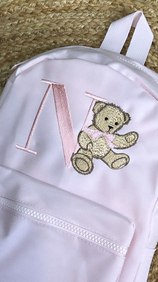 Pink Teddy Bear Initial Backpack